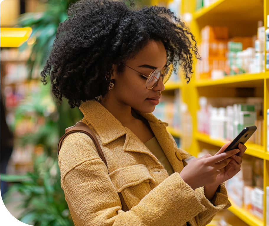 Woman browsing AI Answers on a phone